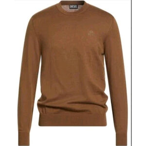DIESEL K-FREEX-NEWPRINT KNIT Cotton Sweater Logo Patch Coffee Brown Mens XL NWT